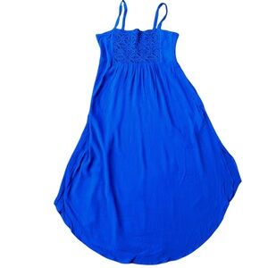 NEW Zinzane Cobalt Blue Midi Crochet Sleeveless Slide Slit Soft Viscose Dress